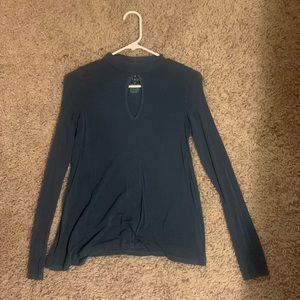 blue/green american eagle key hole shirt